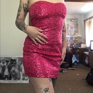 Pink sequin mini dress by trixxi